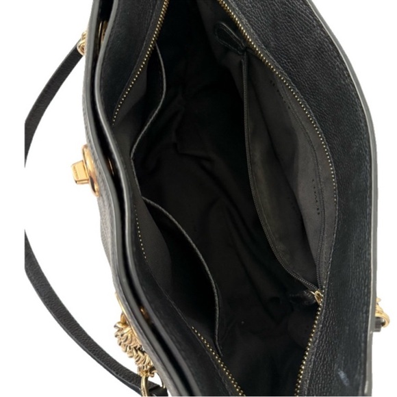 Coach Turnlock Chain Tote Bag Shoulder #57107 Purse Pebbled Leather Black Gold - Picture 7 of 11